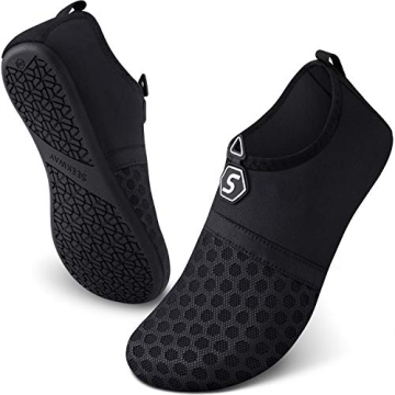 SEEKWAY Water Shoes Aqua Socks Quick-Dry Slip-on for Beach, Pool, & Yoga (Black SK001)