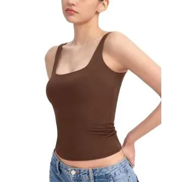 PUMIEY Tank Top for Women Square Neck Sleeveless Basic Workout Tank Tops, Chocolate X-Small
