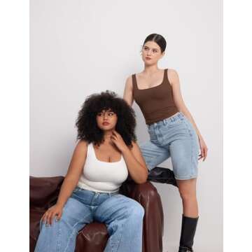 PUMIEY Tank Top for Women Square Neck Sleeveless Basic Workout Tank Tops, Chocolate X-Small