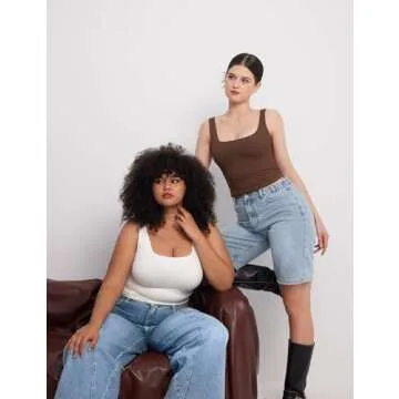 PUMIEY Tank Top for Women Square Neck Sleeveless Basic Workout Tank Tops, Chocolate X-Small