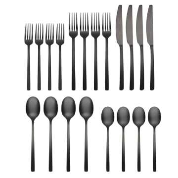 Cambridge Silversmiths Beacon Flatware Silverware Set, Black Satin, Service for 4, Includes Forks/Sp...