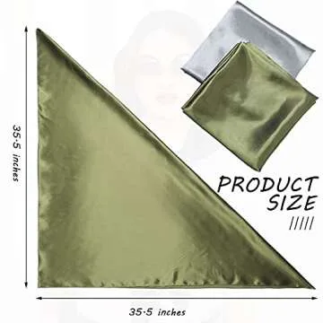 35 Inch Silk Head Scarf 2 Pcs Large Square Neck Scarf Sleeping Hair Wrapping Satin Scarf for Women (Dark Grey, Olive)