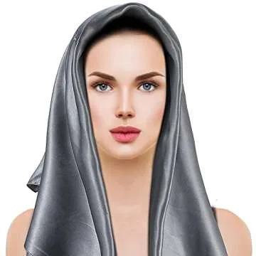 35 Inch Silk Head Scarf 2 Pcs Large Square Neck Scarf Sleeping Hair Wrapping Satin Scarf for Women (Dark Grey, Olive)