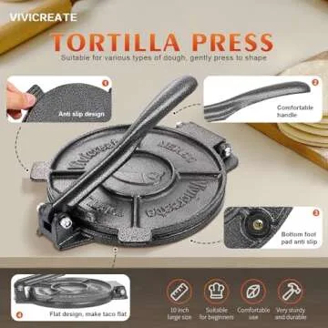 Vivicreate Cast Iron Tortilla Press Dough Flour Tortilla Rotis Quesadilla Maker Prensa para tortillas de hierro fundido
