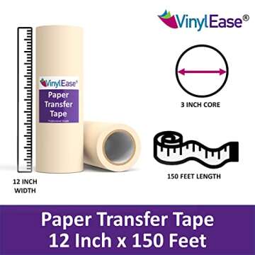 Vinyl Ease 12 inch x 150 feet roll of Paper Transfer Tape with a Medium Tack Layflat Adhesive. Works with a Variety of Vinyl. Great for Decals, Signs, Wall Words and More. V0844