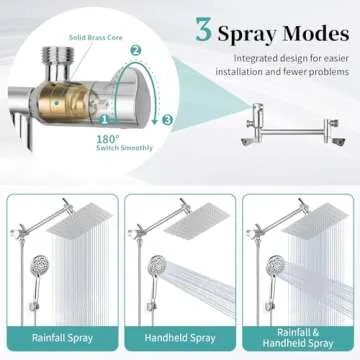 Rain Shower Head with Handheld, Lanhado 8'' High Pressure Rainfall 9 Settings Shower Head with 11'' Extension Arm, Holder & Hose, Anti-leak Waterfall, Chrome