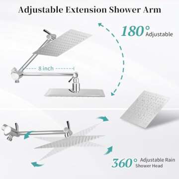 Rain Shower Head with Handheld, Lanhado 8'' High Pressure Rainfall 9 Settings Shower Head with 11'' Extension Arm, Holder & Hose, Anti-leak Waterfall, Chrome
