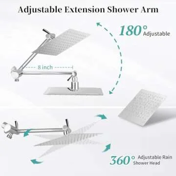 Rain Shower Head with Handheld, Lanhado 8'' High Pressure Rainfall 9 Settings Shower Head with 11'' Extension Arm, Holder & Hose, Anti-leak Waterfall, Chrome