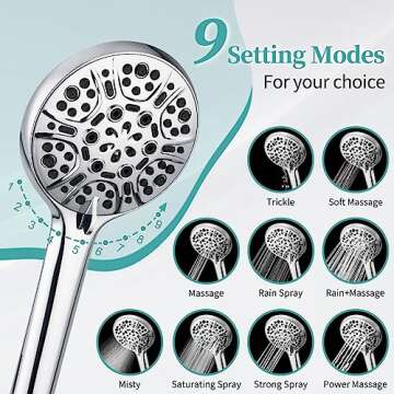 Rain Shower Head with Handheld, Lanhado 8'' High Pressure Rainfall 9 Settings Shower Head with 11'' Extension Arm, Holder & Hose, Anti-leak Waterfall, Chrome