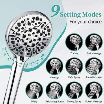 Rain Shower Head with Handheld, Lanhado 8'' High Pressure Rainfall 9 Settings Shower Head with 11'' Extension Arm, Holder & Hose, Anti-leak Waterfall, Chrome