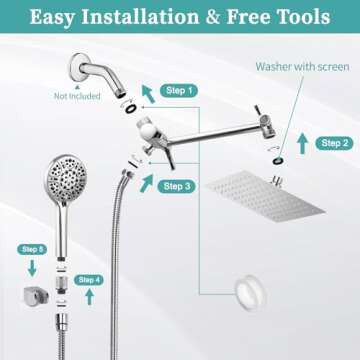 Rain Shower Head with Handheld, Lanhado 8'' High Pressure Rainfall 9 Settings Shower Head with 11'' Extension Arm, Holder & Hose, Anti-leak Waterfall, Chrome