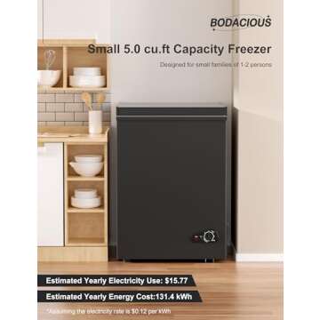 Bodacious Ultra Quiet Deep Freezer – 5.0 Cu Ft, Compact Design, Fast Freeze, Low Power Consumption...
