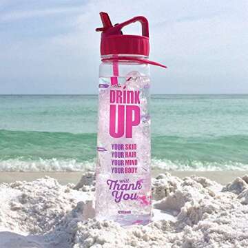 H2OCOACH Motivational Fitness Workout Sports Water Bottle with Time Marker | Measurements | Drink More Water Daily | Clear BPA-Free Tritan | Large 30 Ounce (Pink)