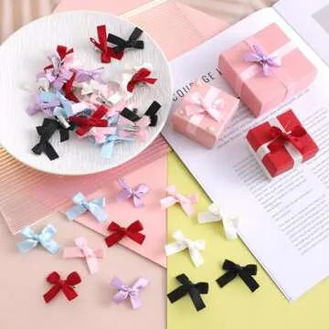 60Pcs Mini Cute Bow Hair Clips, Hair Bows for Girls, Bow Ribbons Hair Accessories, Mini Small Bow Hair Clips, Satin Mini Bow Clips, Small Hair Clips Solid Color Hair Ribbon Alligator Clips, 6 Color