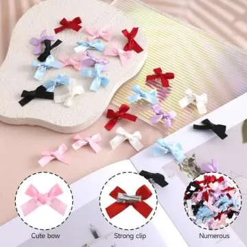 60Pcs Mini Cute Bow Hair Clips, Hair Bows for Girls, Bow Ribbons Hair Accessories, Mini Small Bow Hair Clips, Satin Mini Bow Clips, Small Hair Clips Solid Color Hair Ribbon Alligator Clips, 6 Color