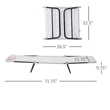 Outsunny Folding Chaise Lounge Chair, Pool Sun Tanning Chair, Outdoor Lounge Chair with Reclining Back, Breathable Mesh Seat, Headrest for Beach, Yard, Patio, Cream White