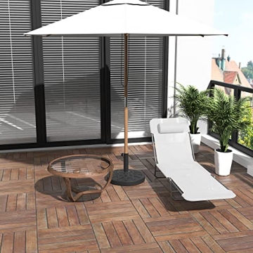 Outsunny Folding Chaise Lounge Chair, Pool Sun Tanning Chair, Outdoor Lounge Chair with Reclining Back, Breathable Mesh Seat, Headrest for Beach, Yard, Patio, Cream White