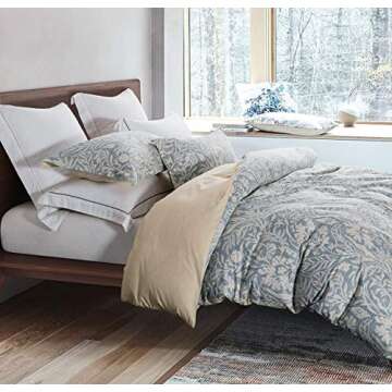 SLEEPBELLA Duvet Cover King Size, 600 Thread Count Cotton Beige & Bluish Grey Printed with Luxurious...