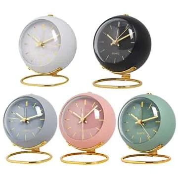 Alarm Clocks for Bedrooms, Alarm Clock Pointer Design Mute Time Management Metal Luminous Electronic Quartz Clock Living Room Desk Decor for Kids Room (Pink)