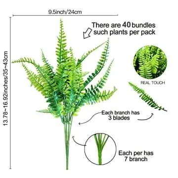 AUMVEYI 40 Pcs Artificial Boston Fern Plants Bushes Outdoor Fake Flowers Bulk Greenery UV Resistant ...