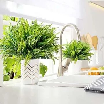 AUMVEYI 40 Pcs Artificial Boston Fern Plants Bushes Outdoor Fake Flowers Bulk Greenery UV Resistant Faux Plastic Foliage Large Bundle for Home Window Box Front Porch Patio Pathway Arrangement Décor