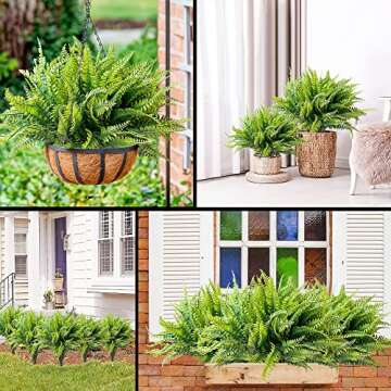 AUMVEYI 40 Pcs Artificial Boston Fern Plants Bushes Outdoor Fake Flowers Bulk Greenery UV Resistant Faux Plastic Foliage Large Bundle for Home Window Box Front Porch Patio Pathway Arrangement Décor