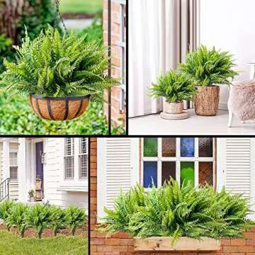 AUMVEYI 40 Pcs Artificial Boston Fern Plants Bushes Outdoor Fake Flowers Bulk Greenery UV Resistant Faux Plastic Foliage Large Bundle for Home Window Box Front Porch Patio Pathway Arrangement Décor