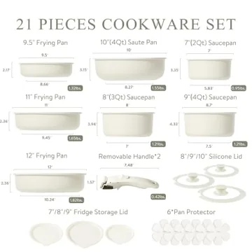 Non-Stick Induction Cookware Set with Removable Handle