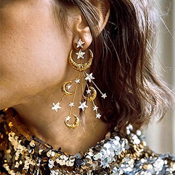 Trendy Star Moon Earrings - Elegant Crystal Gold Jewelry