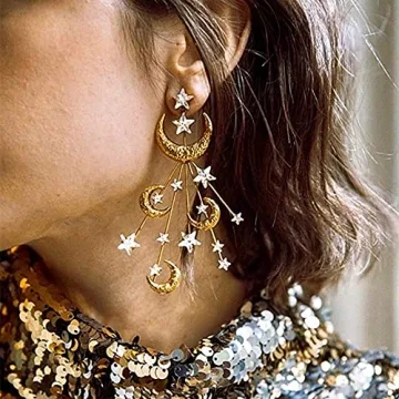 Trendy Star Moon Earrings - Elegant Crystal Gold Jewelry