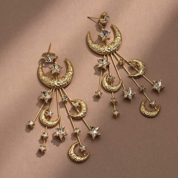 Trendy Star Moon Earrings - Elegant Crystal Gold Jewelry