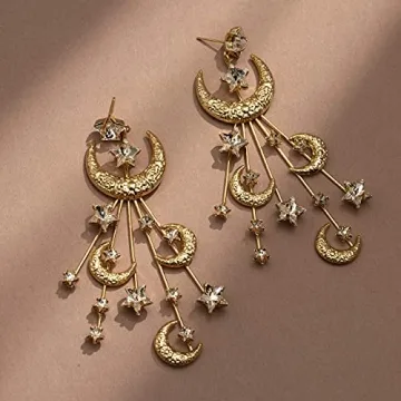 Trendy Star Moon Earrings - Elegant Crystal Gold Jewelry