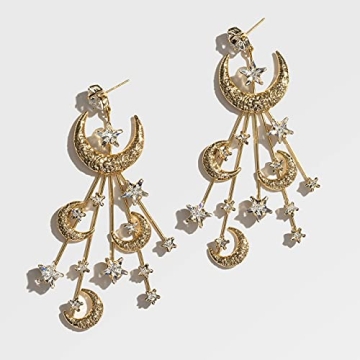 Trendy Star Moon Earrings - Elegant Crystal Gold Jewelry