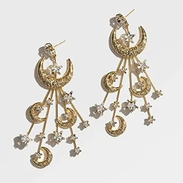 Trendy Star Moon Earrings - Elegant Crystal Gold Jewelry