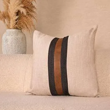 BOYSUM Farmhouse Decorative Outdoor Throw Pillow Covers for Couch Sofa Bed Brown Faux Leather Accent Pillow Cover Modern Decor Pillow Case 20 x 20 Inch (Beige)