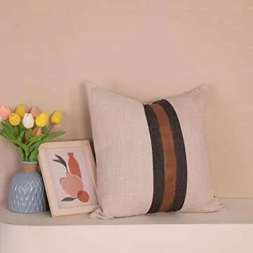 BOYSUM Farmhouse Decorative Outdoor Throw Pillow Covers for Couch Sofa Bed Brown Faux Leather Accent Pillow Cover Modern Decor Pillow Case 20 x 20 Inch (Beige)