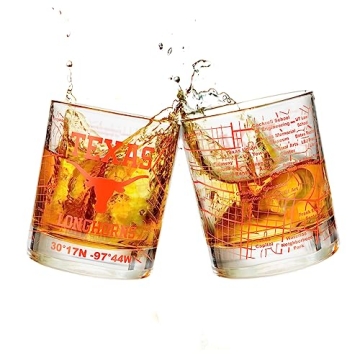 Greenline Goods - University Of Texas Whiskey Glass Set (2 Low Ball Glasses) - Contains Full Color T...