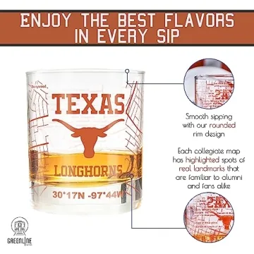 Greenline Goods - University Of Texas Whiskey Glass Set (2 Low Ball Glasses) - Contains Full Color Texas Longhorn Logo & Campus Map - Longhorns Gift College Grads & Alumni - College Cocktail Glassware