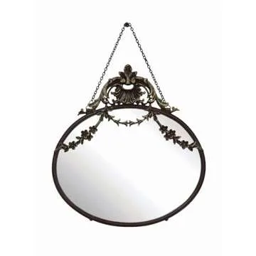 Creative Co-Op Antique Inspired Hanging Oval Mirror with Pewter Frame