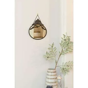 Creative Co-Op Antique Inspired Hanging Oval Mirror with Pewter Frame