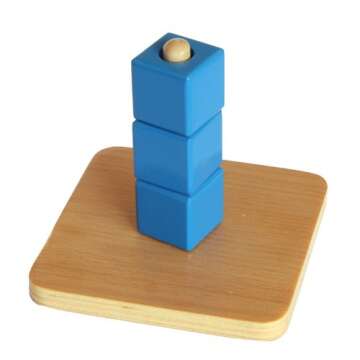 Elite Montessori Montessori Cubes on Vertical Dowel - Toddler 5 Years - 3 Blue Cubes & Dowel with Base - Hand-Eye Coordination