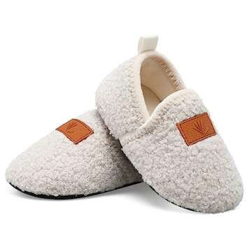 Lisdwde Kids Slippers Boys Girls House Slippers Indoor Shoes Winter Warm Cotton Slipper Cozy Plush Home Slippers Beige 3.5-4.5 Infant=EU20-21
