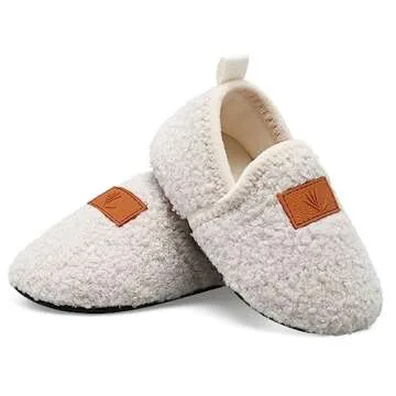 Lisdwde Kids Slippers Boys Girls House Slippers Indoor Shoes Winter Warm Cotton Slipper Cozy Plush Home Slippers Beige 3.5-4.5 Infant=EU20-21