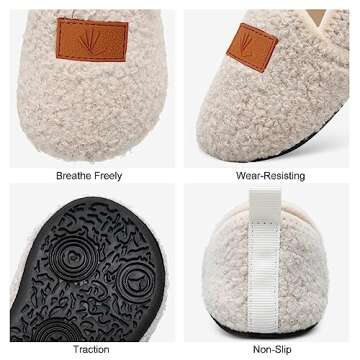 Lisdwde Kids Slippers Boys Girls House Slippers Indoor Shoes Winter Warm Cotton Slipper Cozy Plush Home Slippers Beige 3.5-4.5 Infant=EU20-21