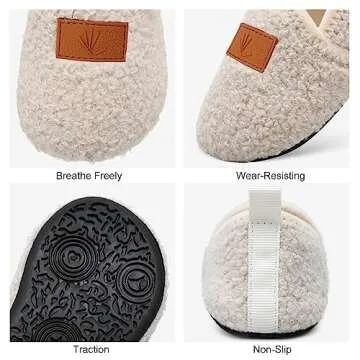 Lisdwde Kids Slippers Boys Girls House Slippers Indoor Shoes Winter Warm Cotton Slipper Cozy Plush Home Slippers Beige 3.5-4.5 Infant=EU20-21