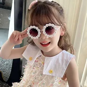 Round Flower Sunglasses for Girls Flower Shaped Cute Glasses UV 400 Protection Outdoor Beach Girl Boy Gifts