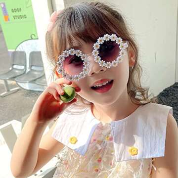 Round Flower Sunglasses for Girls Flower Shaped Cute Glasses UV 400 Protection Outdoor Beach Girl Boy Gifts