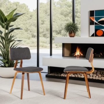 Armen Living Jaguar Dining Chair - Charcoal and Walnut Finish