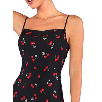 Floerns Women's Summer Floral Cherry Print A Line Short Cami Dress