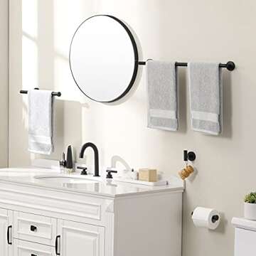 KES Black Bathroom Hardware Set 4-Piece 24 Inches Towel Bar Toilet Paper Holder Towel Hook Hand Towel Holder 304 Stainless Steel Wall Mount, LA20BK-42